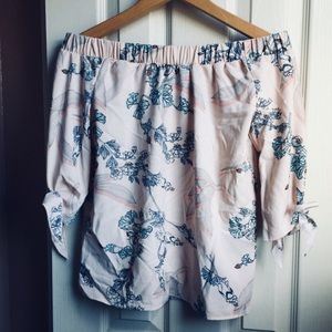 pastel pink floral off the shoulder top